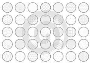 35 traditional Japanese patterns. Set of silver circular icons. Vector illustration.