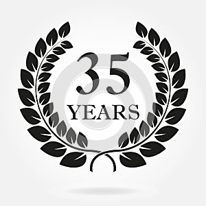 35 years. Anniversary or birthday icon with 35 years and  laurel wreath. Vector illuatration