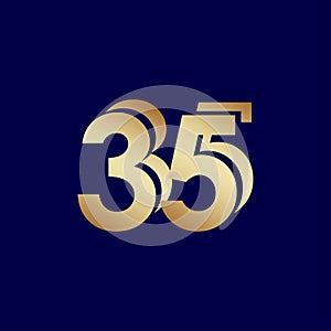 35 Years Anniversary Celebration Blue Gold Vector Template Design Illustration