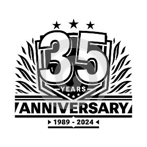 35 years anniversary celebration shield design template. 35h anniversary logo. Vector and illustration.