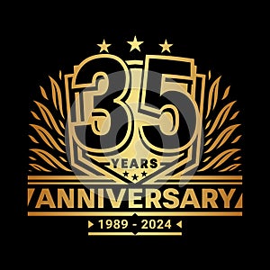 35 years anniversary celebration shield design template. 35h anniversary logo. Vector and illustration.