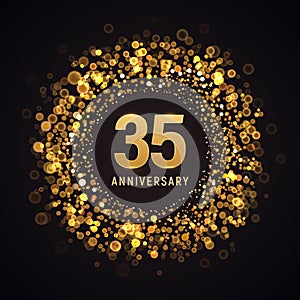 35 years anniversary isolated vector design element. Thirty five birthday logo with blurred light effect on dark background