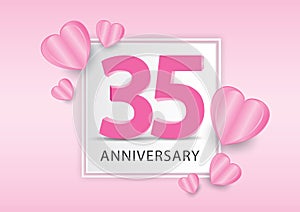 35 Years Anniversary Logo Celebration With heart background. Valentineâ€™s Day Anniversary banner vector template