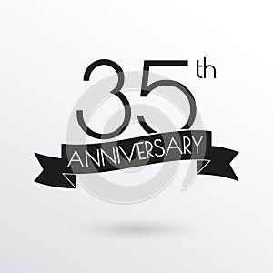 35 years anniversary logo with ribbon. 35th anniversary celebration label. Design element for birthday, invitation, wedding.