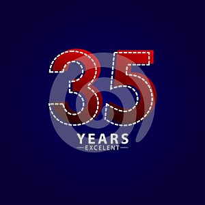 35 Years Excellent Anniversary Celebration Red Dash Line Vector Template Design Illustration
