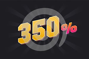 350% discount banner with dark background and yellow text. 350 percent sales promotional design