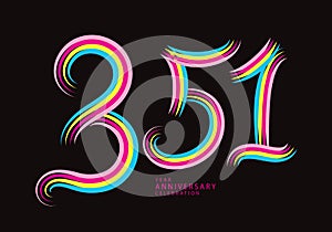 351 number design vector, graphic t shirt, 351 years anniversary celebration logotype colorful line,351th birthday logo, Banner