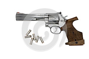 357 Magnum caliber revolver with an anatomical precision grip and .38 Special caliber bullets