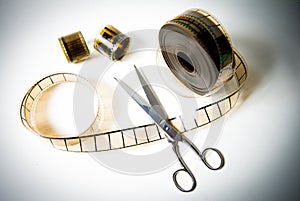 35mm movie reel and scissors for the final cut