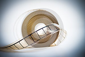 35mm movie reel with selective focus on film vintage color look