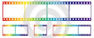 35mm rainbow film strip pieces with clipping paths, vector illustration