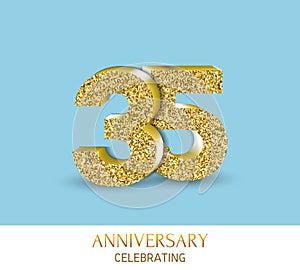 35th anniversary card template with 3d gold colored elements. Can be used with any background.