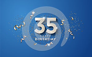 35th birthday with white numbers on a blue background.