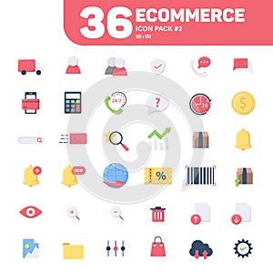 36 Ecommerce Icons Pack #2, Flat Color E-Commerce Icons