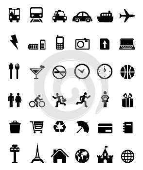 36 icons black- transportation, travel