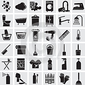 36 vector icons of a bathroom and a toilet