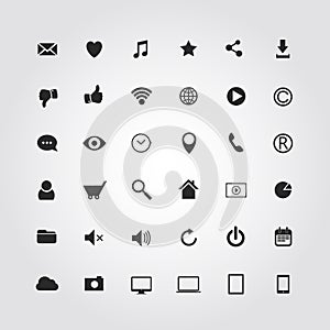 36 web media icons set. Vector illustration