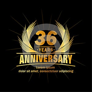 36 years anniversary. Elegant anniversary design. 36th years logo.