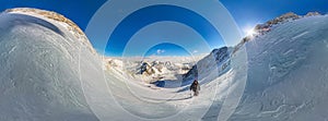 360 Cylindrical panorama of mountain hiker to climb a mountain o