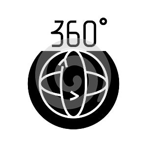 360 degree black icon, concept illustration, vector flat symbol, glyph sign.