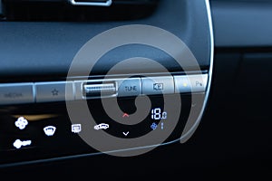 360 degree camera buttons in a new luxury electric vehicle. Electric car control devices. Modern car climate control