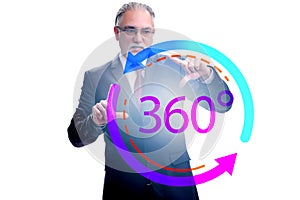 360 degree concept with businessman pressing button