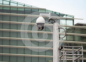 360 Degree fish eye dome CCTV is installed on column in the city