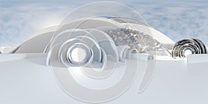 360 degree full panorama environment map of white sphere geometric shape futuristic architecture building interior with