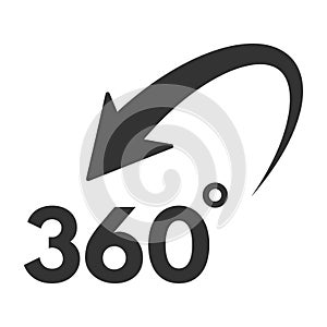 360 degree icon, black symbol and rotation icon