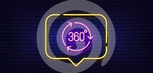 360 degree line icon. VR technology simulation sign. Panoramic view. Neon light speech bubble. Vector