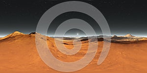 360 degree Martian landscape panorama, Mars sunset, environment HDRI map. Equirectangular spherical projection