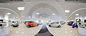 360 degree panorama of a modern car dealership