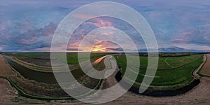 A 360 degree panoramic view of a spectacular sunset over the River Waveney at Herringfleet, Suffolk