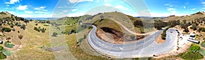 360 degree panoramic winding road mountains view from Kurrajong Gap Lookout located between Bellbridge and Bethanga.