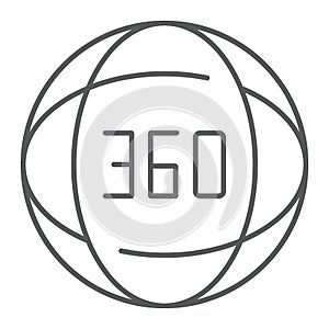 360 degree thin line icon, angle and view, rotate sign, vector graphics, a linear pattern on a white background.