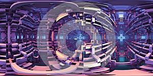 360 degree three dimensional popular fractal mathematical algorithm, abstract world, equirectangular projection, environment map.