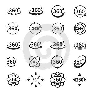 360 degree views of vector circle icons from the background. Signs with arrows to indicate the rotation or