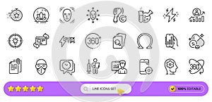 360 degrees, Full rotation and Timer line icons for web app. Pictogram icon. Line icons. Vector