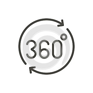 360 degrees icon vector. Line rotation angle symbol.