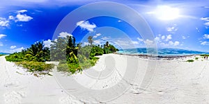 360 degrees panorama of Bois Jolan beach`s white sand