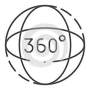 360 degrees rotation thin line icon. Angle 360 degrees vector illustration isolated on white. 360 degrees view outline