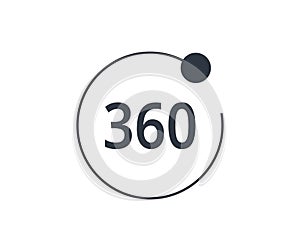 360 degrees sign icon. Concept of full rotation and 360 angle.