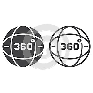 360 degrees view line icon, globe outline and solid vector sign, linear and full pictogram isolated on white, logo illustration