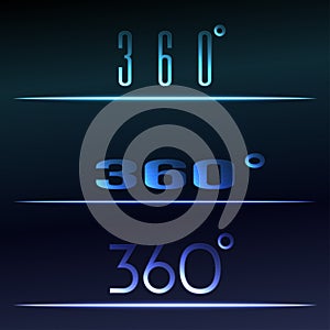 360 Degrees View Vector sign set. Virtual reality hud.