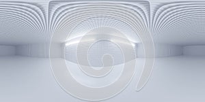 360 full spherical panorama of empty white abstract room with cold lighting and metallic walls 3d render illustration