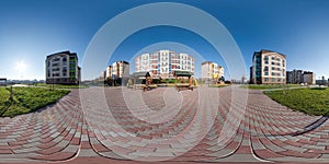 360 hdri panorama near playground in middle of modern multi-storey multi-apartment residential complex of urban development in