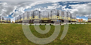 360 hdri panorama near playground in middle of modern multi-storey multi-apartment residential complex of urban development in