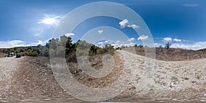 360 image of Devetashka cave with holes on the ceiling