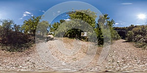 360 image of Devetashka cave with holes on the ceiling