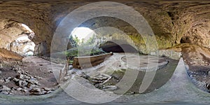 360 image of Devetashka cave with holes on the ceiling